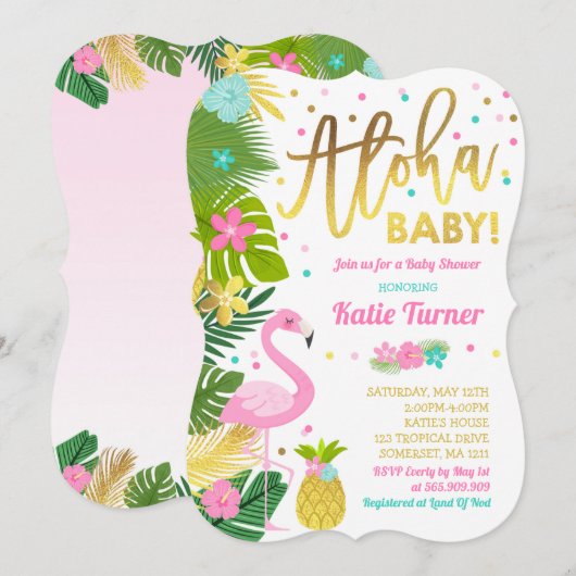 Flamingo Baby Shower Uitnodiging Tropische Shower (Voorkant / Achterkant)