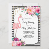Flamingo Baby shower Uitnodiging zwart wit (Voorkant)
