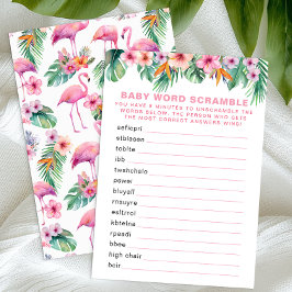 Flamingo Baby shower Word Scramble spel Informatiekaartje