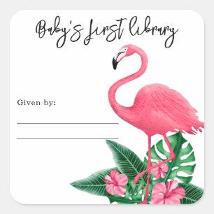Flamingo - baby's eerste bibliotheek vierkante sticker