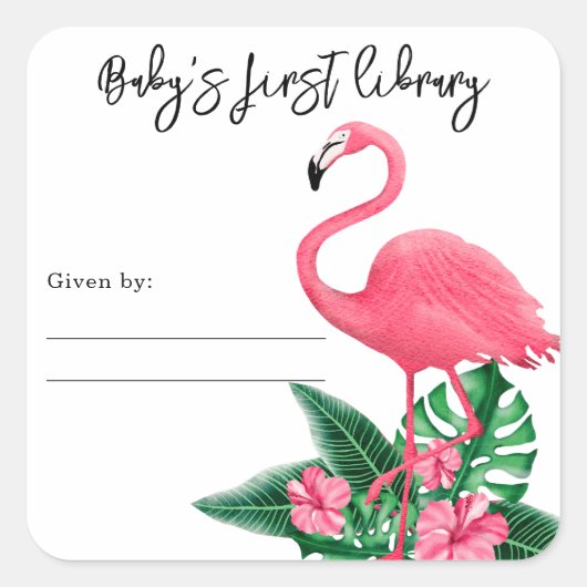Flamingo - baby's eerste bibliotheek vierkante sticker (Voorkant)