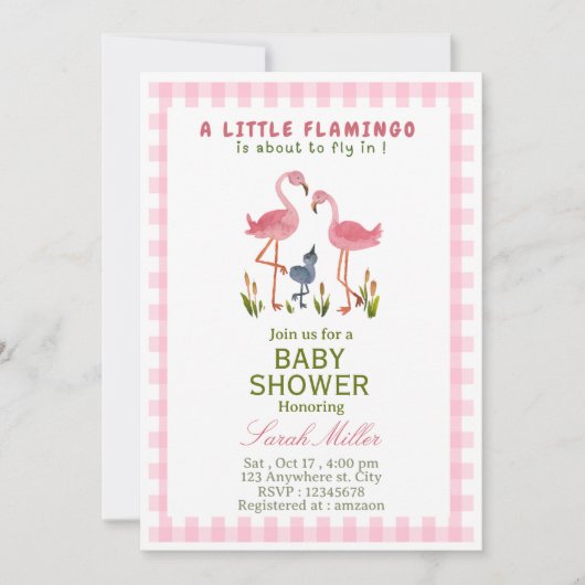 Flamingo babyshower uitnodiging (Voorkant)