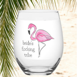 Flamingo Bachelorette Flocking Tribe gepersonalise Wijnglas Zonder Voet
