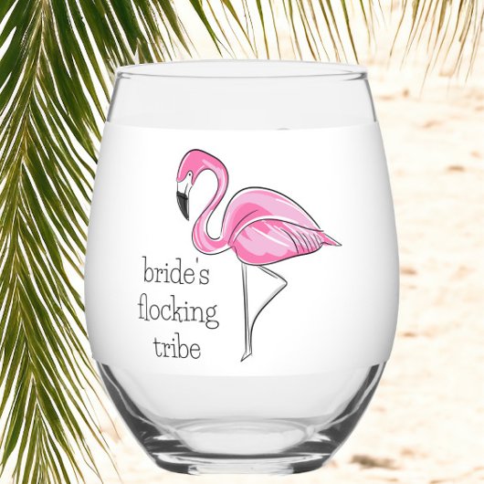 Flamingo Bachelorette Flocking Tribe gepersonalise Wijnglas Zonder Voet