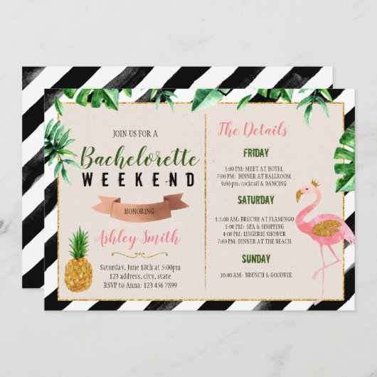 Flamingo bachelorette met reisuitnodiging kaart (Voorkant / Achterkant)