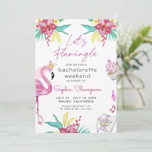 Flamingo Bachelorette Party Uitnodiging (Staand voorkant)