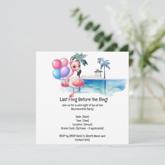 Flamingo Bachelorette Pool Party Save The Date (Staand voorkant)