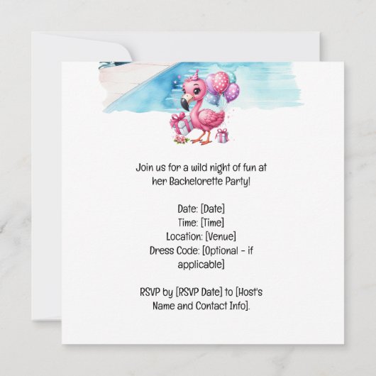Flamingo Bachelorette Pool Party Save The Date (Achterkant)