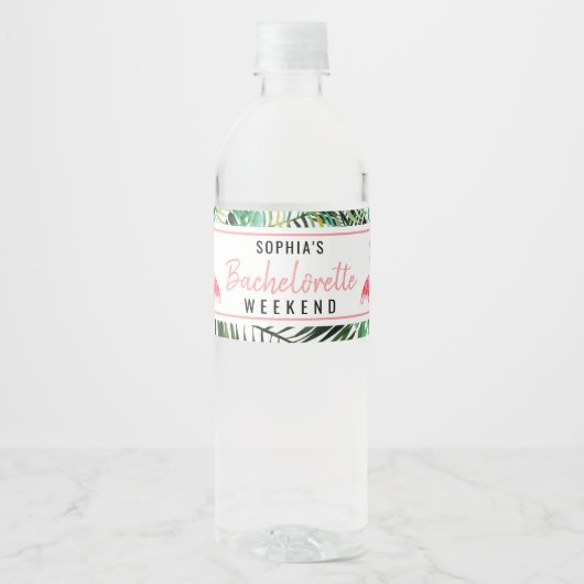 Flamingo Bachelorette Water Fleslabels Waterfles Etiket (Voorkant)