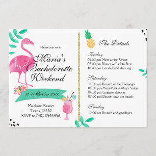 Flamingo Bachelorette Weekend Itinerary Uitnodigin Kaart