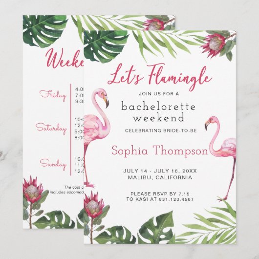Flamingo Bachelorette Weekend Party Uitnodiging (Voorkant / Achterkant)