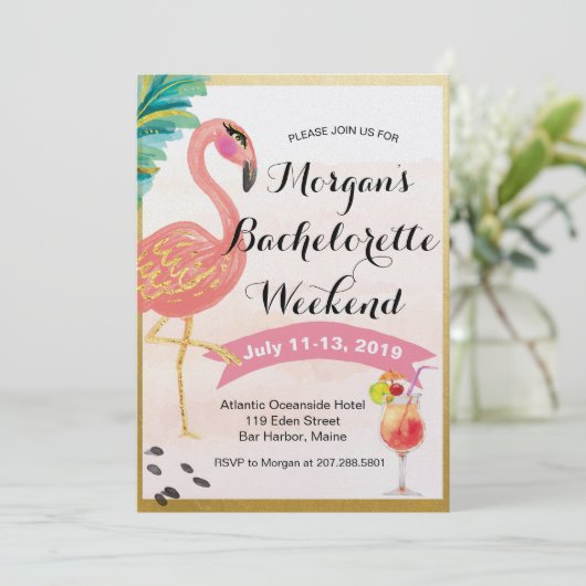 Flamingo Bachelorette Weekend Uitnodiging (Staand voorkant)