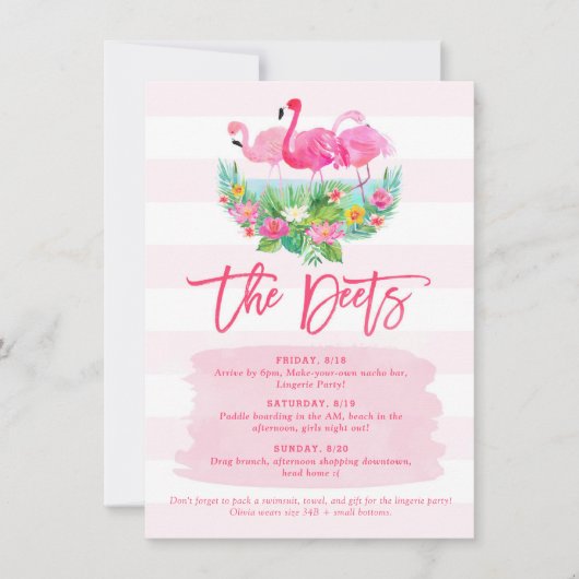 Flamingo Bachelorette Weekendschema Detail Kaart (Voorkant)