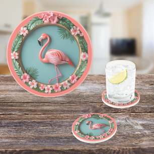 Flamingo-balans ronde zandsteen onderzetter