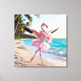 Flamingo Ballerina In a Pink Tutu On the Beach Canvas Afdruk