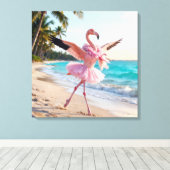 Flamingo Ballerina In a Pink Tutu On the Beach Canvas Afdruk (Insitu (Houten vloer))