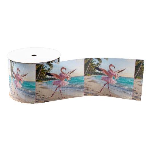 Flamingo Ballerina In a Pink Tutu On the Beach Grosgrain Lint (Spoel)