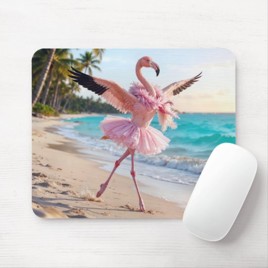 Flamingo Ballerina In a Pink Tutu On the Beach Muismat (Met muis)