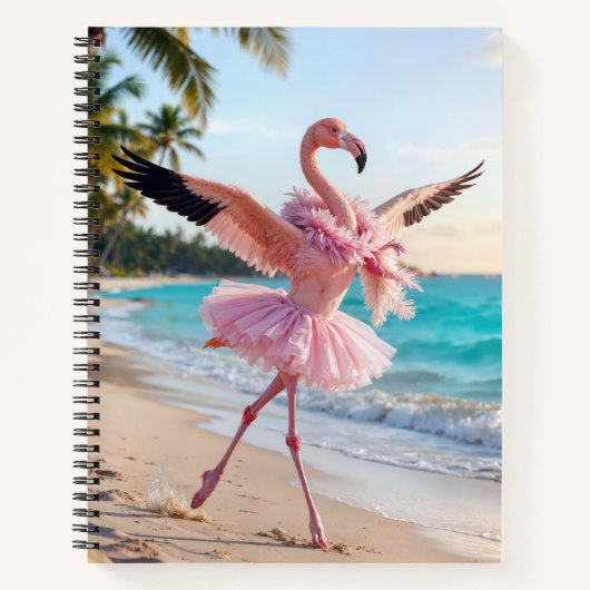 Flamingo Ballerina In a Pink Tutu On the Beach Notitieboek (Voorkant)