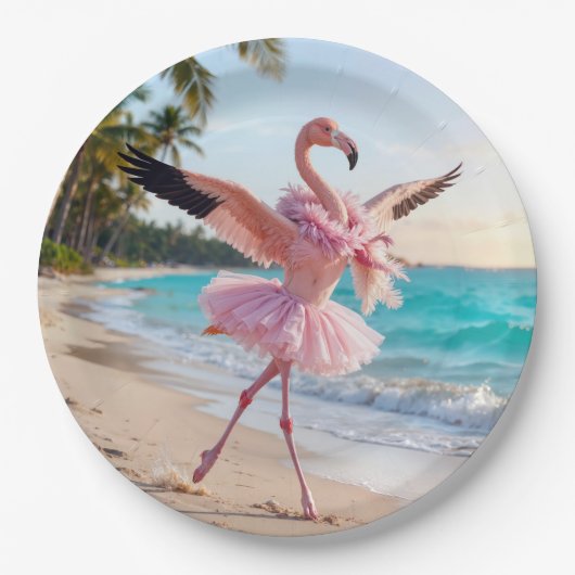 Flamingo Ballerina In a Pink Tutu On the Beach Papieren Bordje (Voorkant)