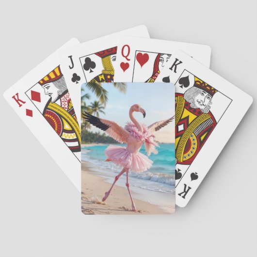 Flamingo Ballerina In a Pink Tutu On the Beach Pokerkaarten (Achterkant)
