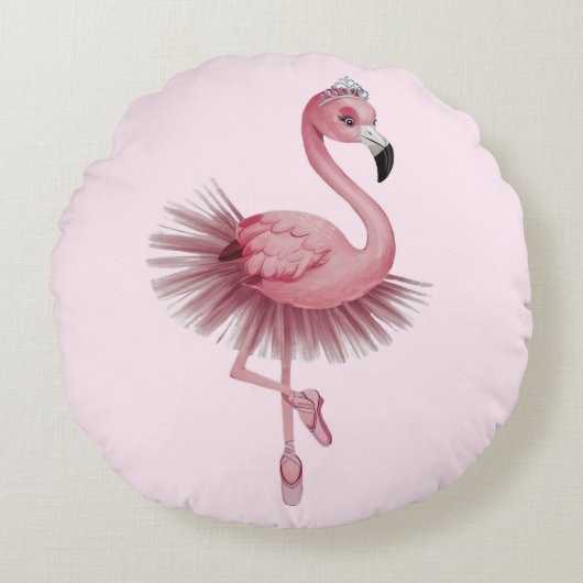 Flamingo Ballet Dancer Rond Kussen (Voorkant)