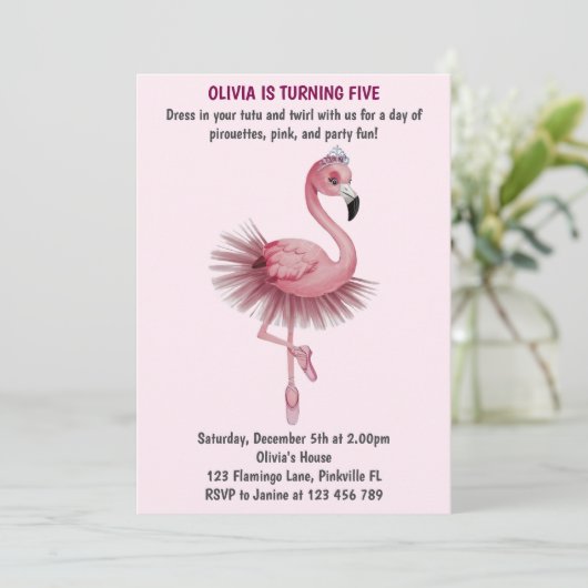 Flamingo Ballet Danser Verjaardag Kaart (Staand voorkant)