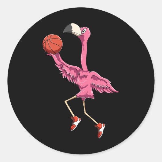 Flamingo Basketball Flamingo SpelBasketball Fl Ronde Sticker (Voorkant)
