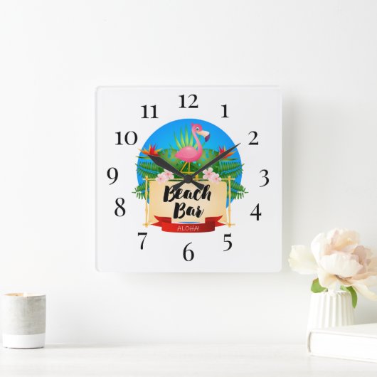 Flamingo Beach Bar Square Wall klok (Huis)
