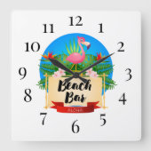 Flamingo Beach Bar Square Wall klok (Voorkant)