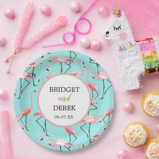 Flamingo Beach bruiloft Papieren Bordje (Feest)