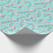 Flamingo Beach bruiloft roze en blauw patroon Cadeaupapier (Hoek)