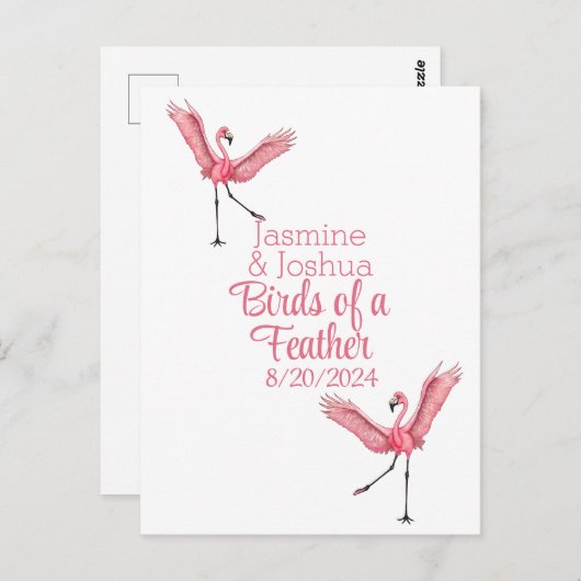 Flamingo Beach Bruiloft Vogels van een veer Briefkaart (Voorkant / Achterkant)