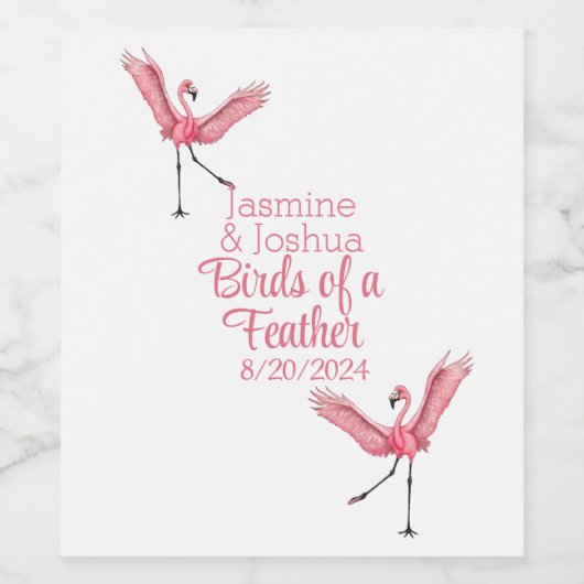 Flamingo Beach Bruiloft Vogels van een veer Wijn Etiket (Enkel label)