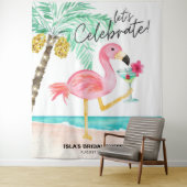 Flamingo Beach Cocktail Tropisch Bruiloftsfeest Wandkleed (In situ)