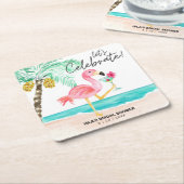 Flamingo Beach Cocktail Tropische Bruiloftsdameslu Kartonnen Onderzetters (Schuin)