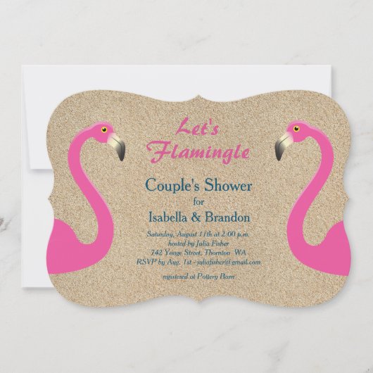 Flamingo Beach Couple's Shower Invitation Kaart (Voorkant)