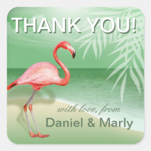Flamingo Beach Dank u   jade Vierkante Sticker