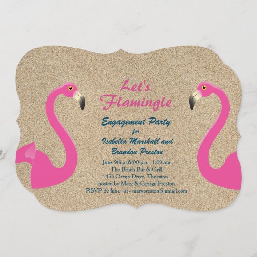 Flamingo Beach Engagement Party Kaart (Voorkant / Achterkant)