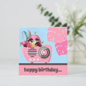 Flamingo Beach Happy Birthday Flat Kaart (Staand voorkant)