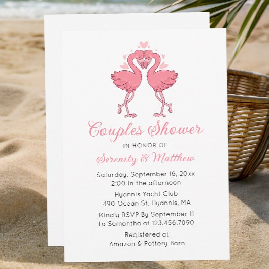 Flamingo Beach Invite for Couples Bridal Shower Kaart