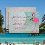 Flamingo Beach Kerstfeest uitnodiging<br><div class="desc">Kerst feestuitnodiging sjabloon met flamingo en zand dollar ontwerp. Pas tekst op twee plaatsen aan voor een kerstfeest of oudejaarsavond die zich verzamelt over een afbeelding aan zee. Een grote witte zanddollar maakt ook deel uit van de achtergrond op horizontaal vlak briefpapier, en een roze flamingo, die een krans van...</div>