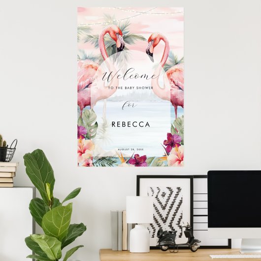 Flamingo Beach Ocean baby shower Sign poster (Thuiskantoor)