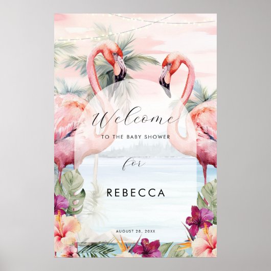Flamingo Beach Ocean baby shower Sign poster (Voorkant)