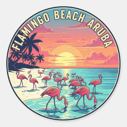 Flamingo Beach op Aruba Reizen Ronde Sticker (Voorkant)