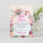Flamingo Beach Palms baby shower uitnodiging (Staand voorkant)