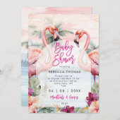 Flamingo Beach Palms baby shower uitnodiging (Voorkant / Achterkant)