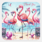 Flamingo Beach Party Dank u Vierkante Sticker (Voorkant)