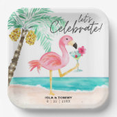 Flamingo Beach Party Tropische bruiloft douche Papieren Bordje (Voorkant)