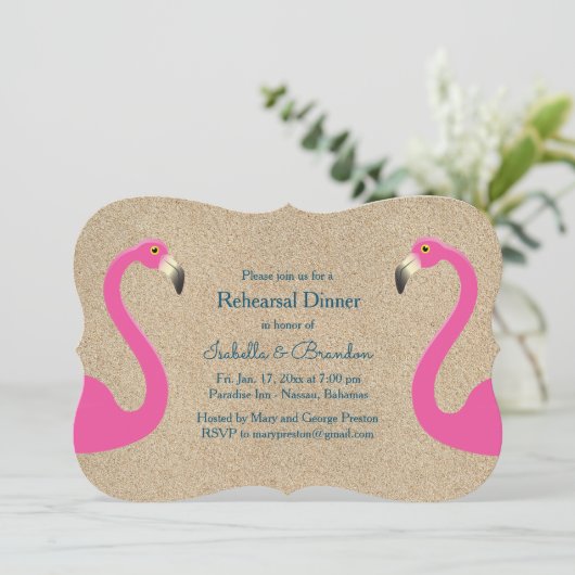 Flamingo Beach Rehearsal Dinner Invitation Kaart (Staand voorkant)